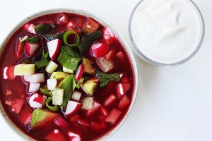 Cold beet soup with avocado