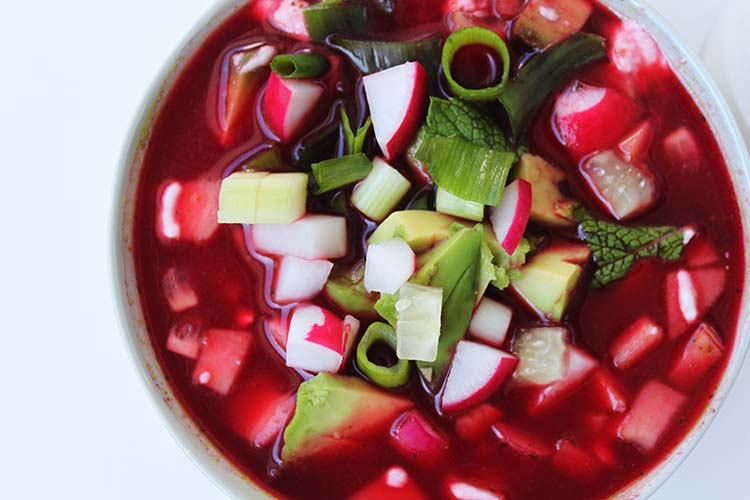 Cold beet soup with avocado 