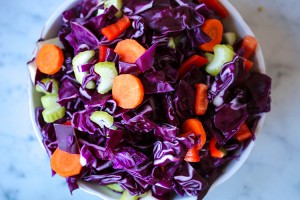 Red Cabbage salad with Tahini Lemon Dressing