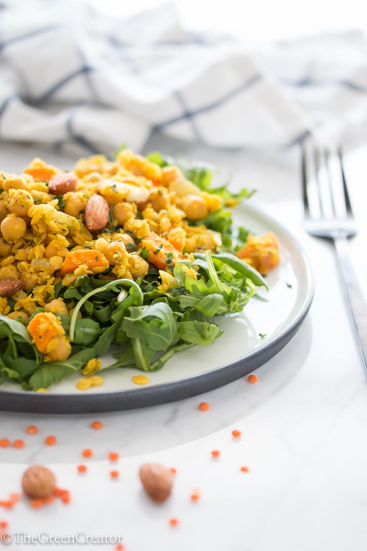 Quick Curried Lentils with carrots and chickpeas