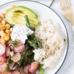 Roasted radishes with garlicky chickpeas and almond cheese
