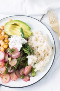 Roasted radishes with garlicky chickpeas and almond cheese