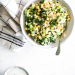 Corn Celery Salad with Dill and Vegan Yogurt Sauce