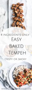 baked tempeh on a white marble backdrop